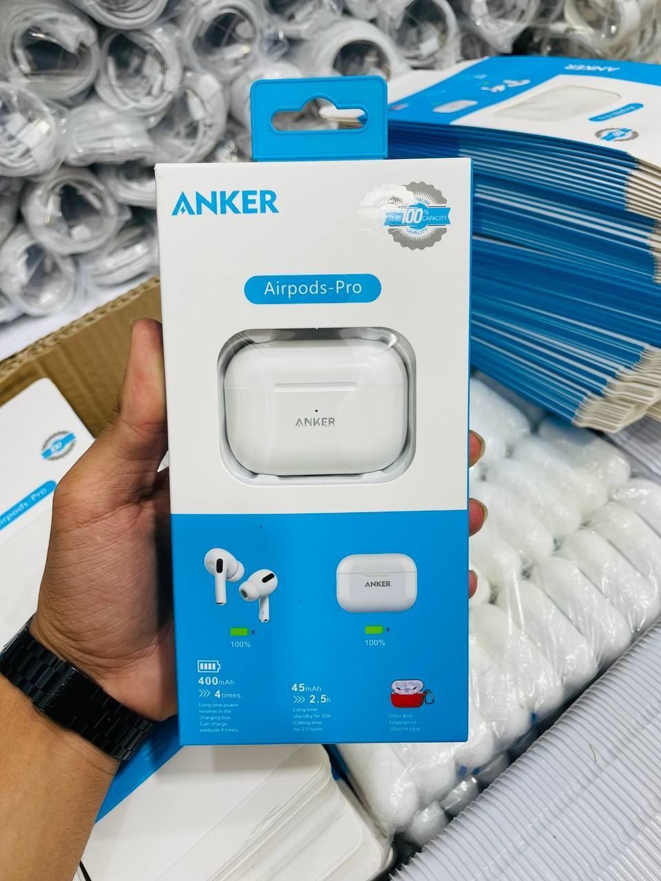 ایرپاد کپی Anker مدل Airpods Pro  کیفیت عالی پک و بسته بندی شیک لوگو Anker هک شده