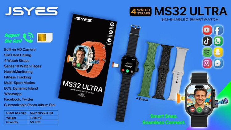 ساعت هوشمند سیمکارت خور JSYES مدل MS32 ULTRA دوربین دار و سیم کارت خور