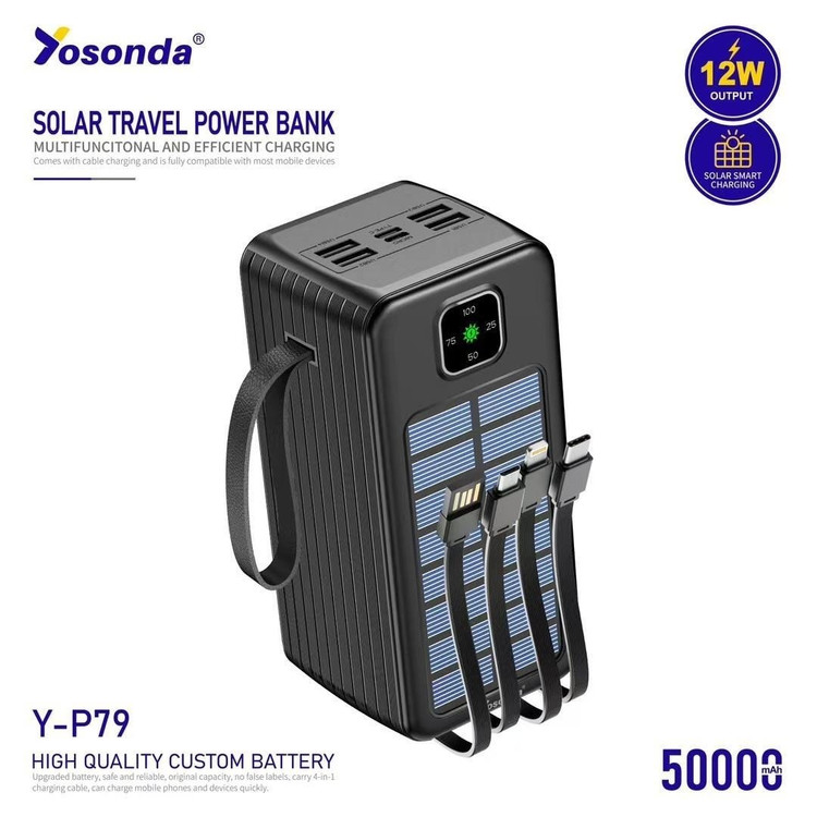 پاوربانک اورجینال خورشیدی برند yosonda مدل Y-P79 ظرفیت 50000mAh قابلیت شارژ خورشیدی