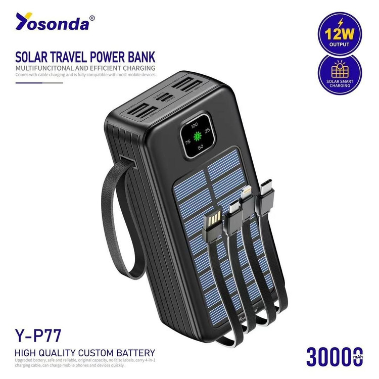 پاوربانک اورجینال خورشیدی برند yosonda مدل Y-P77 ظرفیت 30000mAh